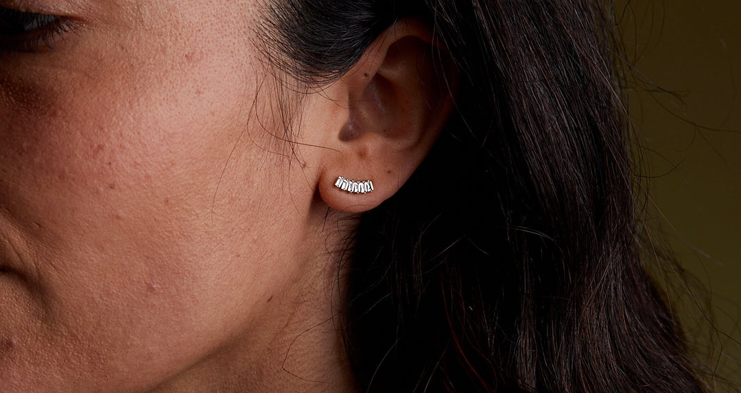 14K Yellow Gold White Topaz Fan Earrings